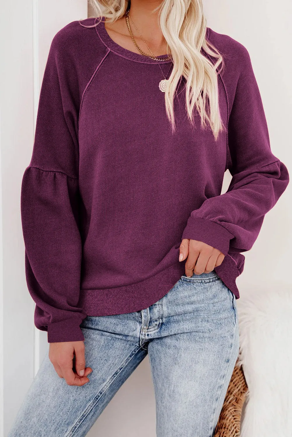 Grey Patchwork Raglan Sleeve Crew Neck Sweatshirts