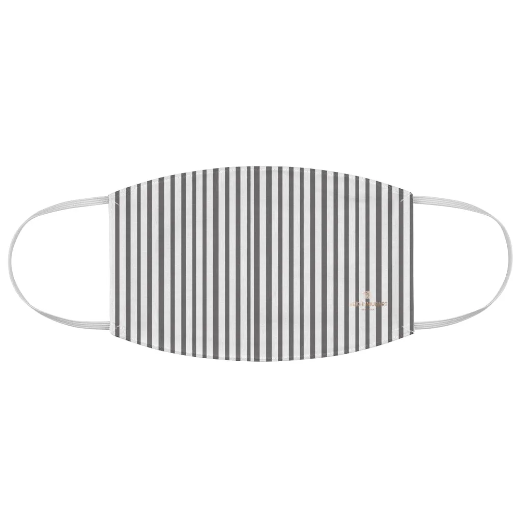 Grey Striped Face Mask, White Gray Adult's Designer Modern Fabric Face Mask-Made in USA