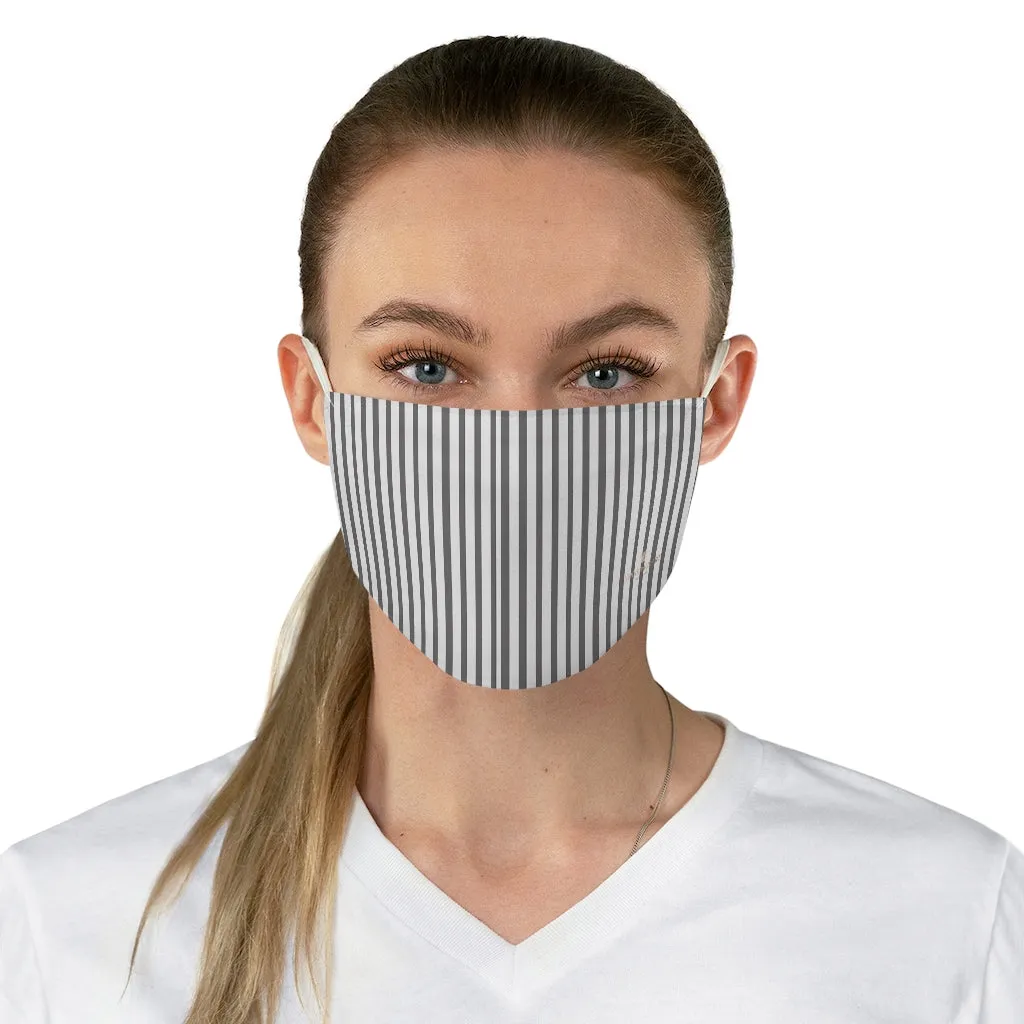 Grey Striped Face Mask, White Gray Adult's Designer Modern Fabric Face Mask-Made in USA