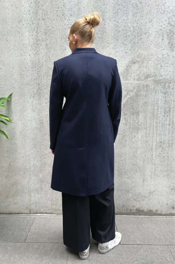 HARRIS WHARF LONDON - DOUBLE BREASTED LIGHT PRESSED WOOL NAVY COAT