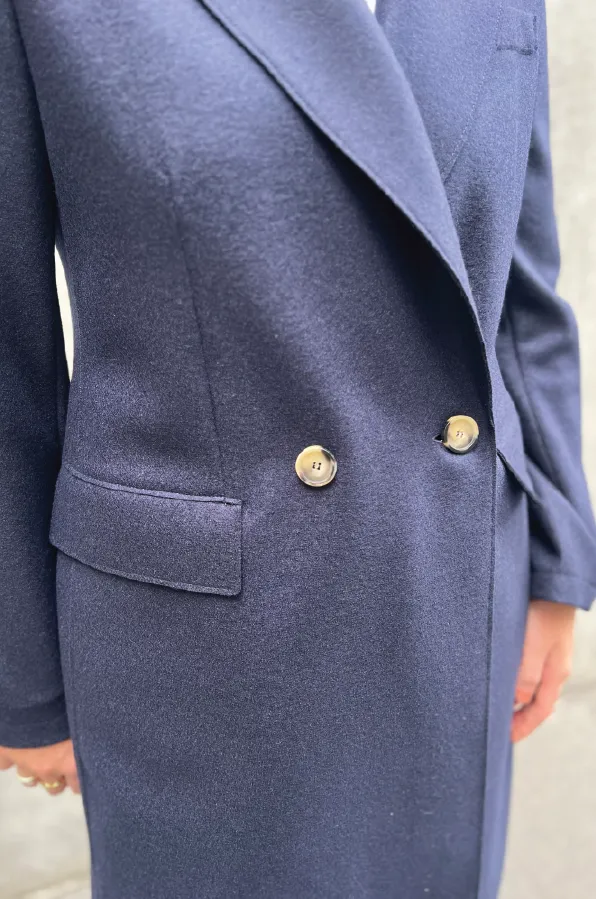 HARRIS WHARF LONDON - DOUBLE BREASTED LIGHT PRESSED WOOL NAVY COAT