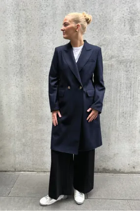 HARRIS WHARF LONDON - DOUBLE BREASTED LIGHT PRESSED WOOL NAVY COAT