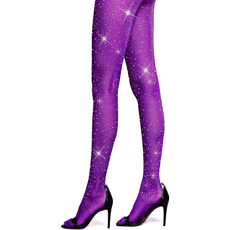 High Waist Tights Sparkle Rhinestone Fishnets Party Rhinestone Mesh Stockings