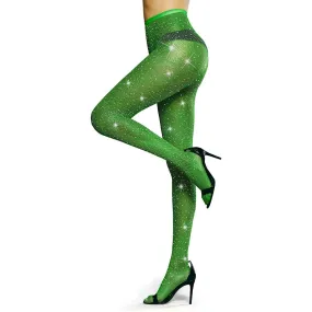 High Waist Tights Sparkle Rhinestone Fishnets Party Rhinestone Mesh Stockings