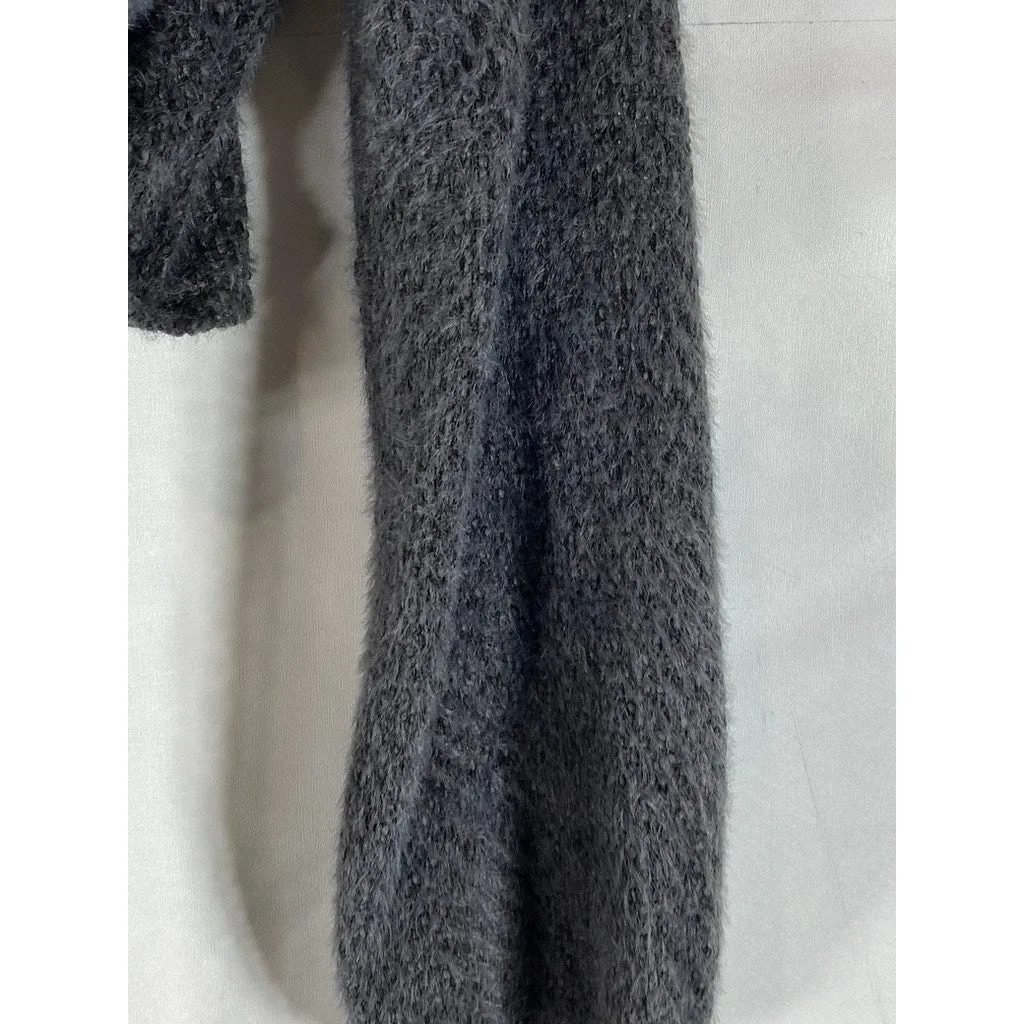 HOLLISTER Women's Gray Open Front Knit Waist Tie Long Sleeve Crop Sweater SZ M