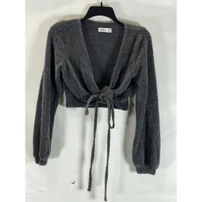 HOLLISTER Women's Gray Open Front Knit Waist Tie Long Sleeve Crop Sweater SZ M