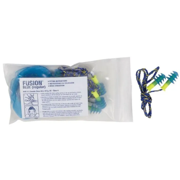Honeywell Howard Leight Fusion FUS30-HP Corded Earplug, Blue, Regular, Box of 100