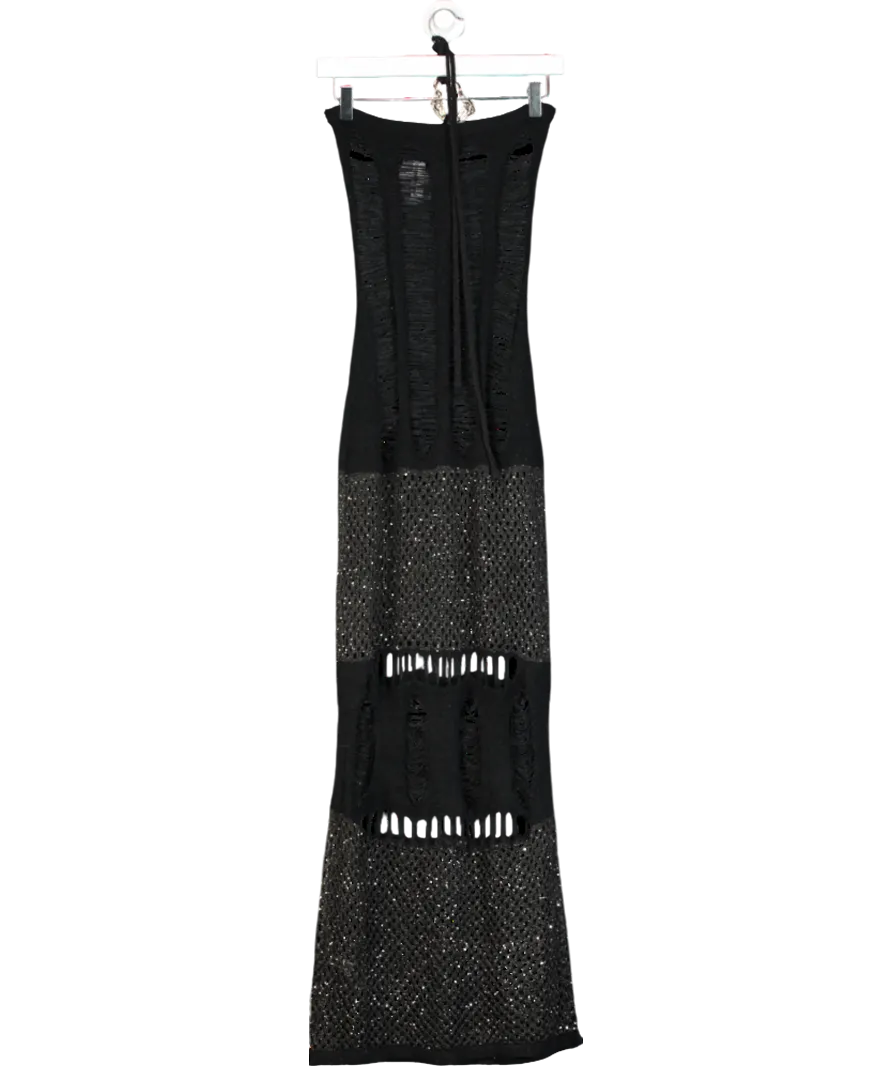 Jaded London Black Venus Knit Mix Halter Neck Maxi Dress UK XS