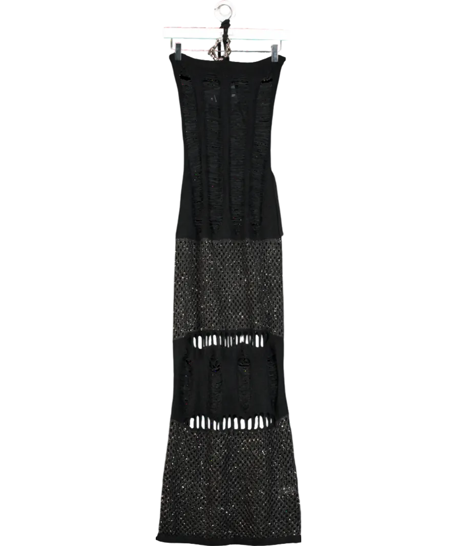 Jaded London Black Venus Knit Mix Halter Neck Maxi Dress UK XS