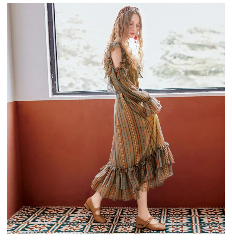 JAM PRINCESS SCARF PRINT RUFFLE HEM AND SLEEVES MIDI DRESS