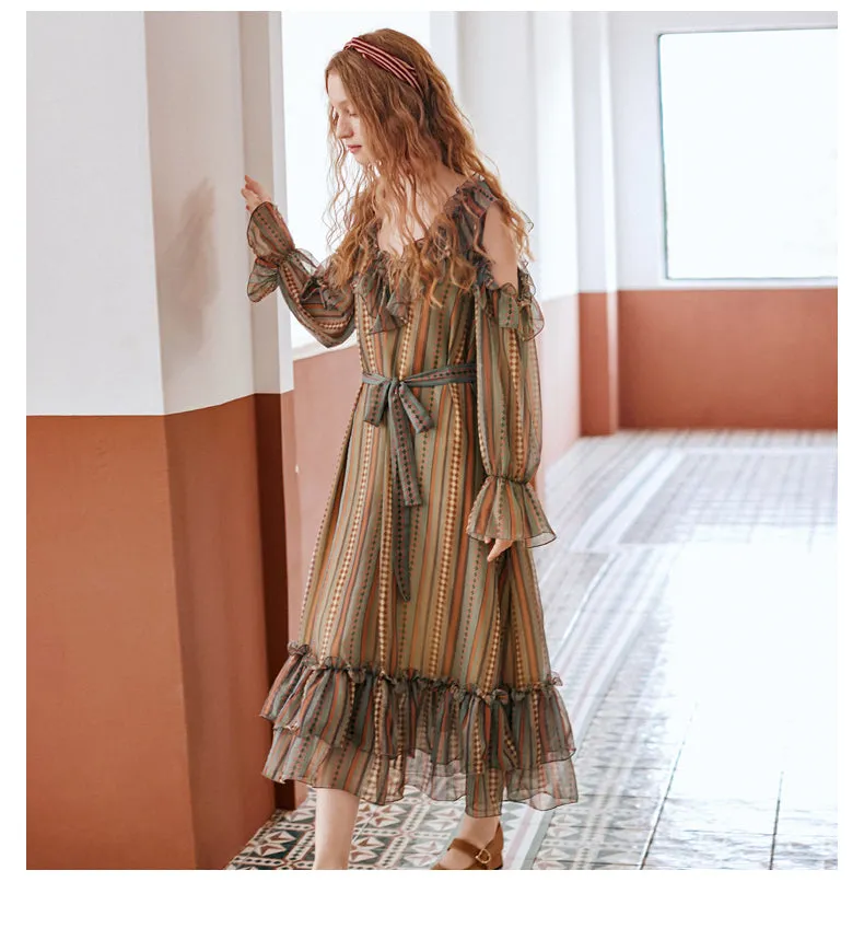 JAM PRINCESS SCARF PRINT RUFFLE HEM AND SLEEVES MIDI DRESS