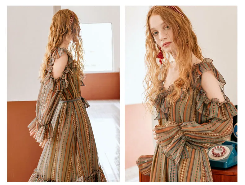 JAM PRINCESS SCARF PRINT RUFFLE HEM AND SLEEVES MIDI DRESS