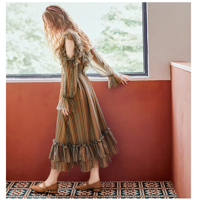 JAM PRINCESS SCARF PRINT RUFFLE HEM AND SLEEVES MIDI DRESS