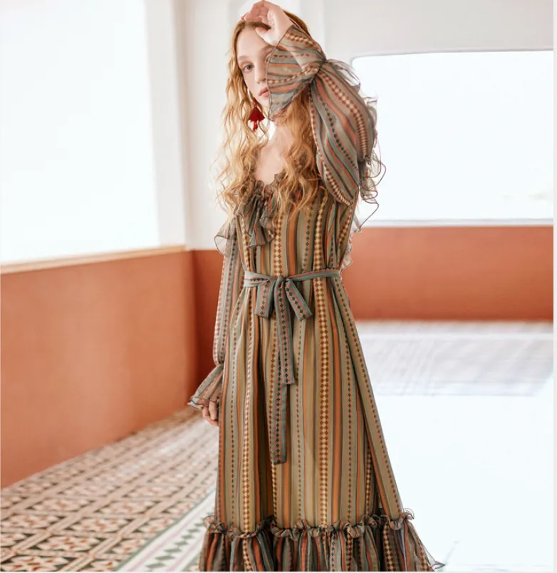 JAM PRINCESS SCARF PRINT RUFFLE HEM AND SLEEVES MIDI DRESS