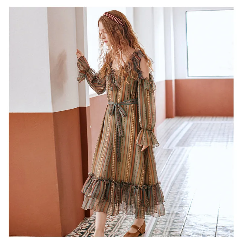 JAM PRINCESS SCARF PRINT RUFFLE HEM AND SLEEVES MIDI DRESS