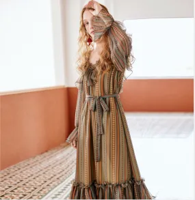 JAM PRINCESS SCARF PRINT RUFFLE HEM AND SLEEVES MIDI DRESS