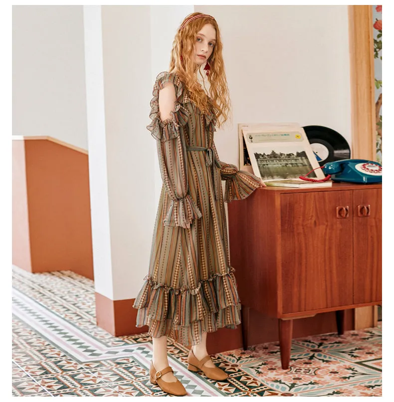 JAM PRINCESS SCARF PRINT RUFFLE HEM AND SLEEVES MIDI DRESS