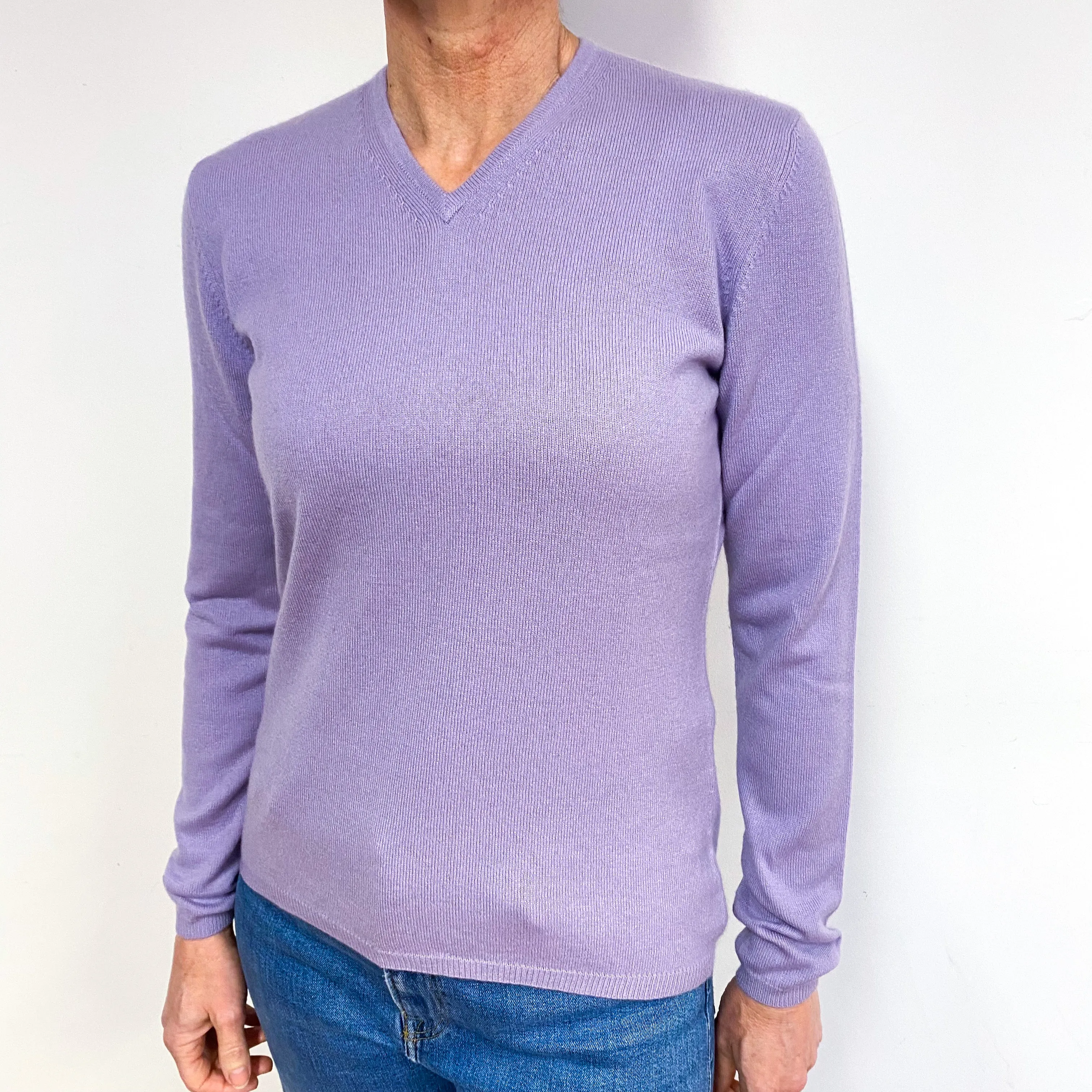 Lavender Cashmere V-Neck Jumper Medium