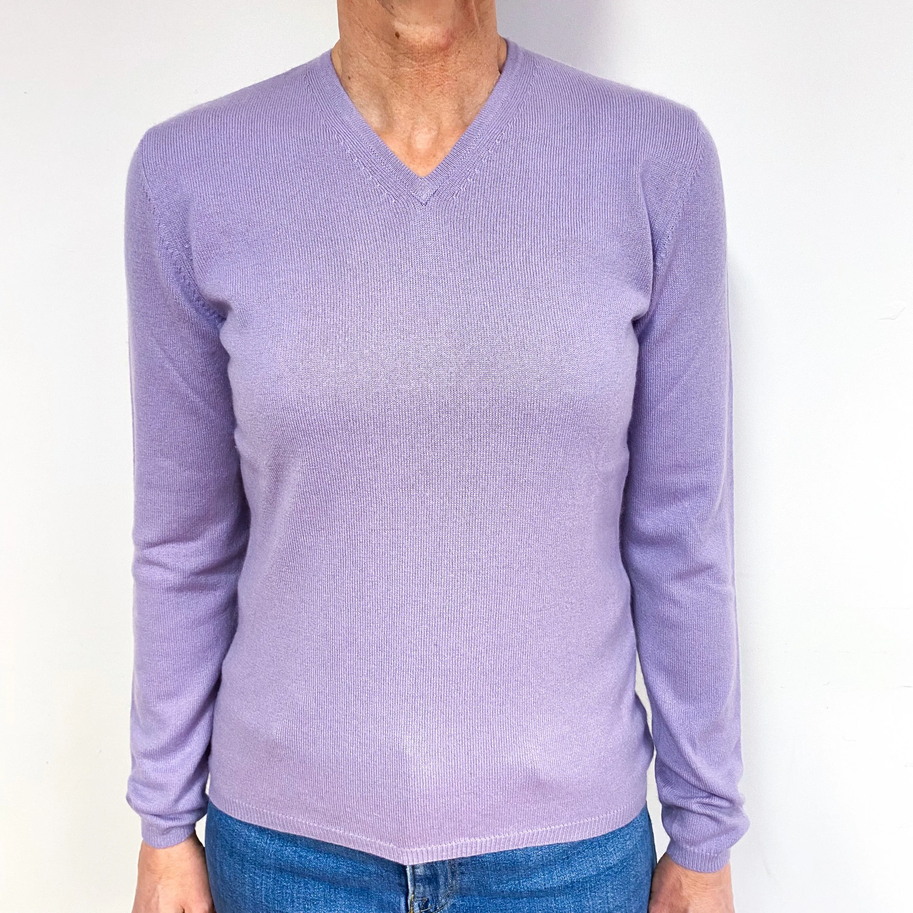 Lavender Cashmere V-Neck Jumper Medium