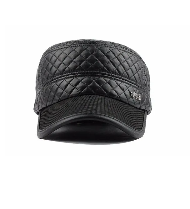 Leather Military Cap with Ear Flaps