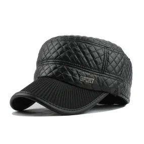 Leather Military Cap with Ear Flaps