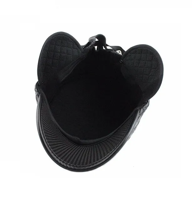 Leather Military Cap with Ear Flaps