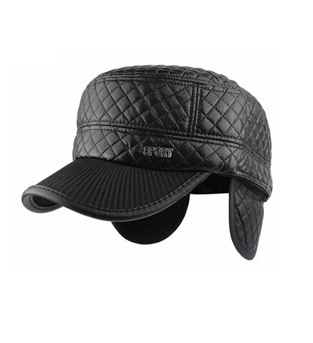 Leather Military Cap with Ear Flaps