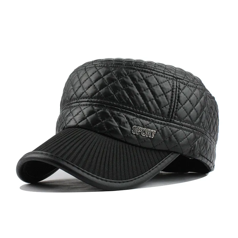 Leather Military Cap with Ear Flaps
