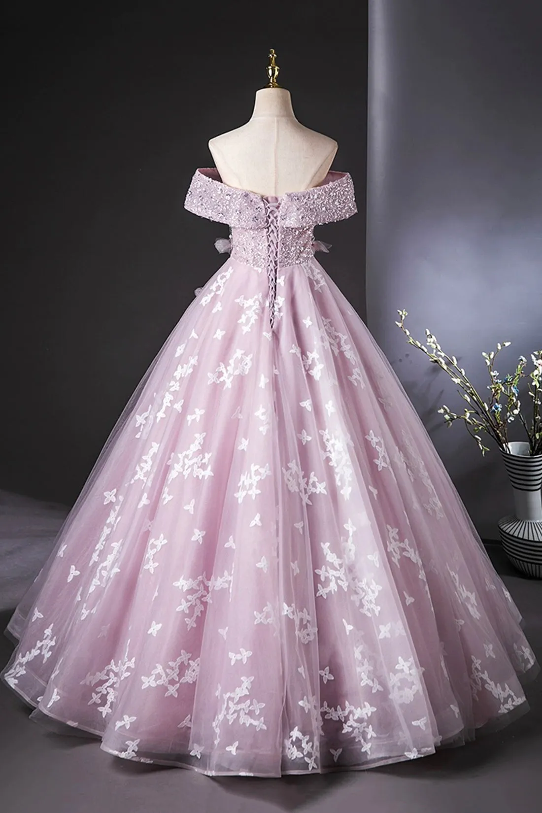 Light Purple Tulle Lace Long Formal Dress, Beautiful A-Line Evening Party Dress