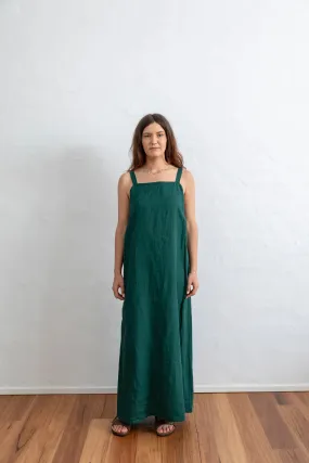 Linen Maxi Dress - Navy and Emerald Green