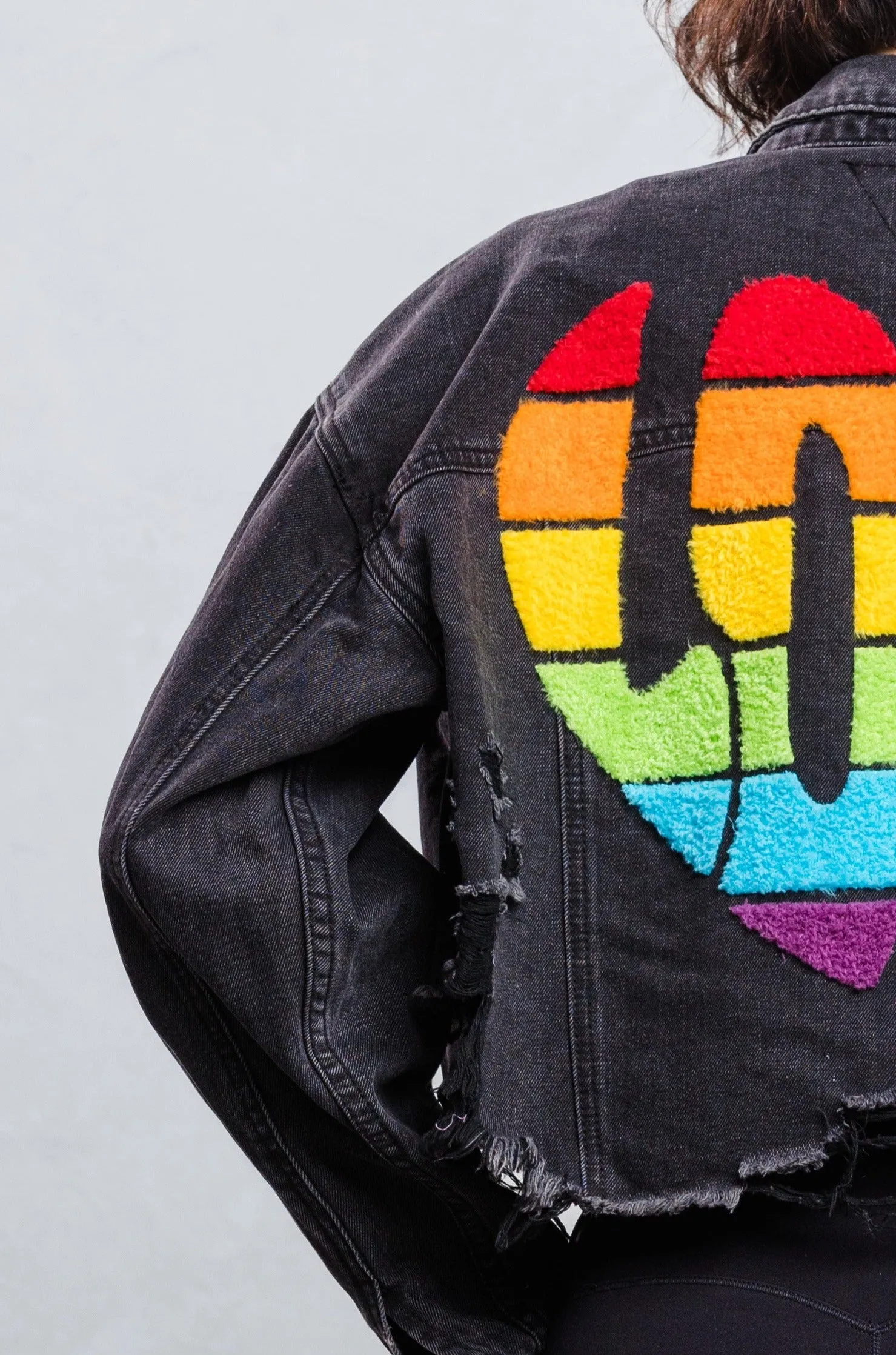 LOVE IS LOVE Crop Denim Jacket