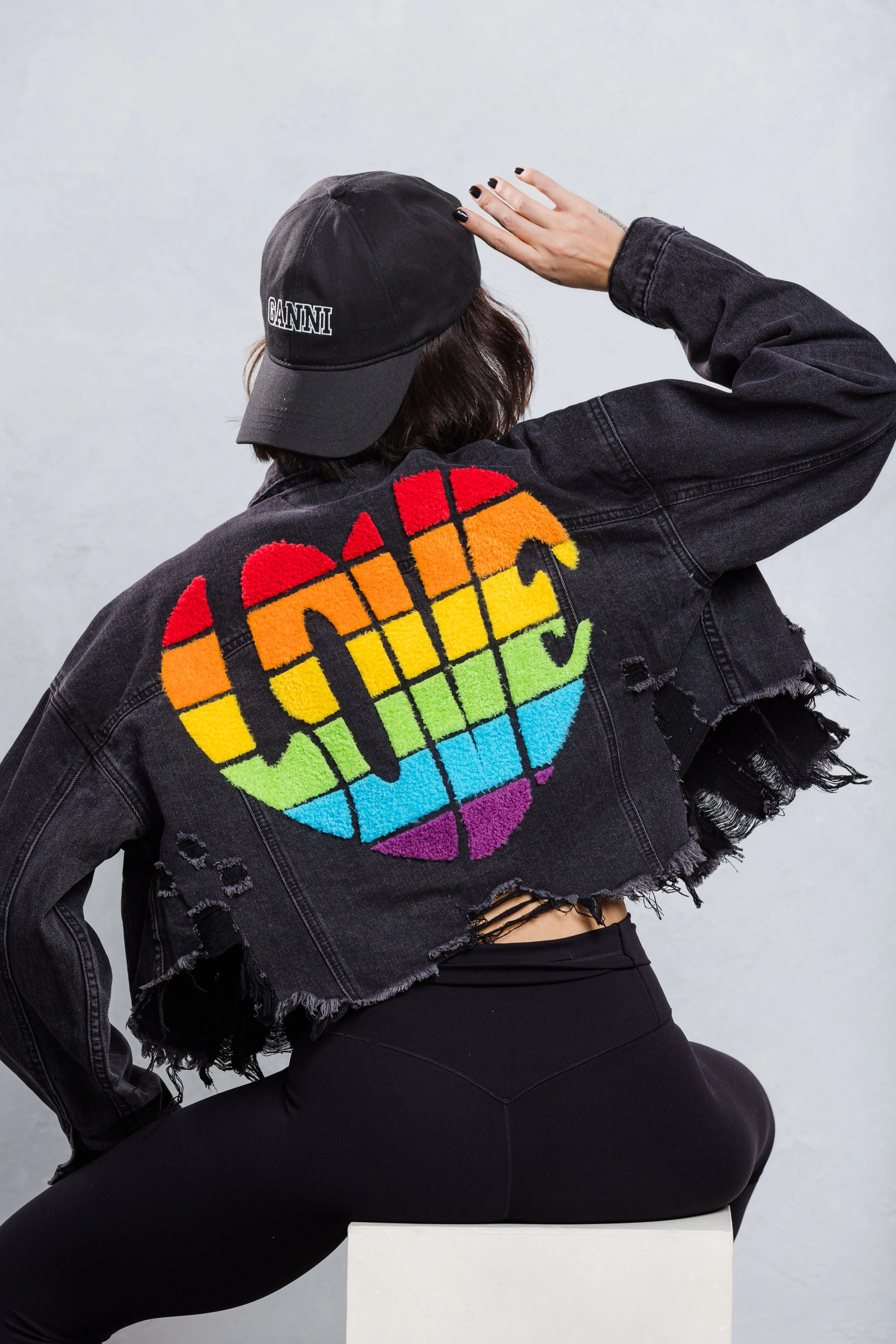 LOVE IS LOVE Crop Denim Jacket