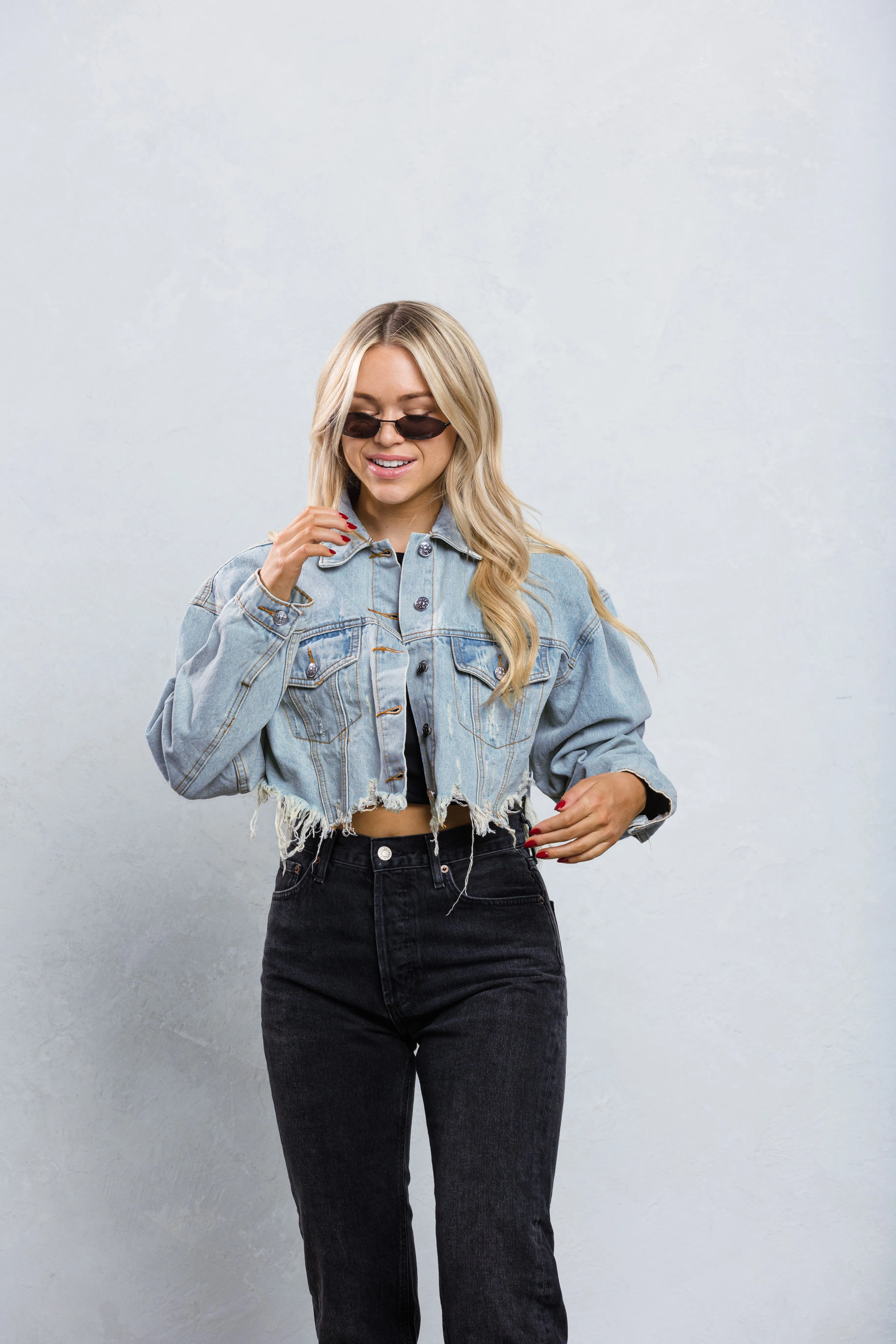 LOVE IS LOVE Crop Denim Jacket