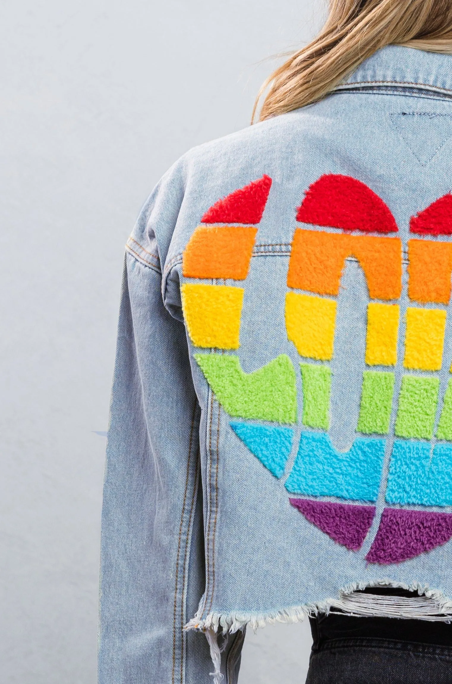 LOVE IS LOVE Crop Denim Jacket