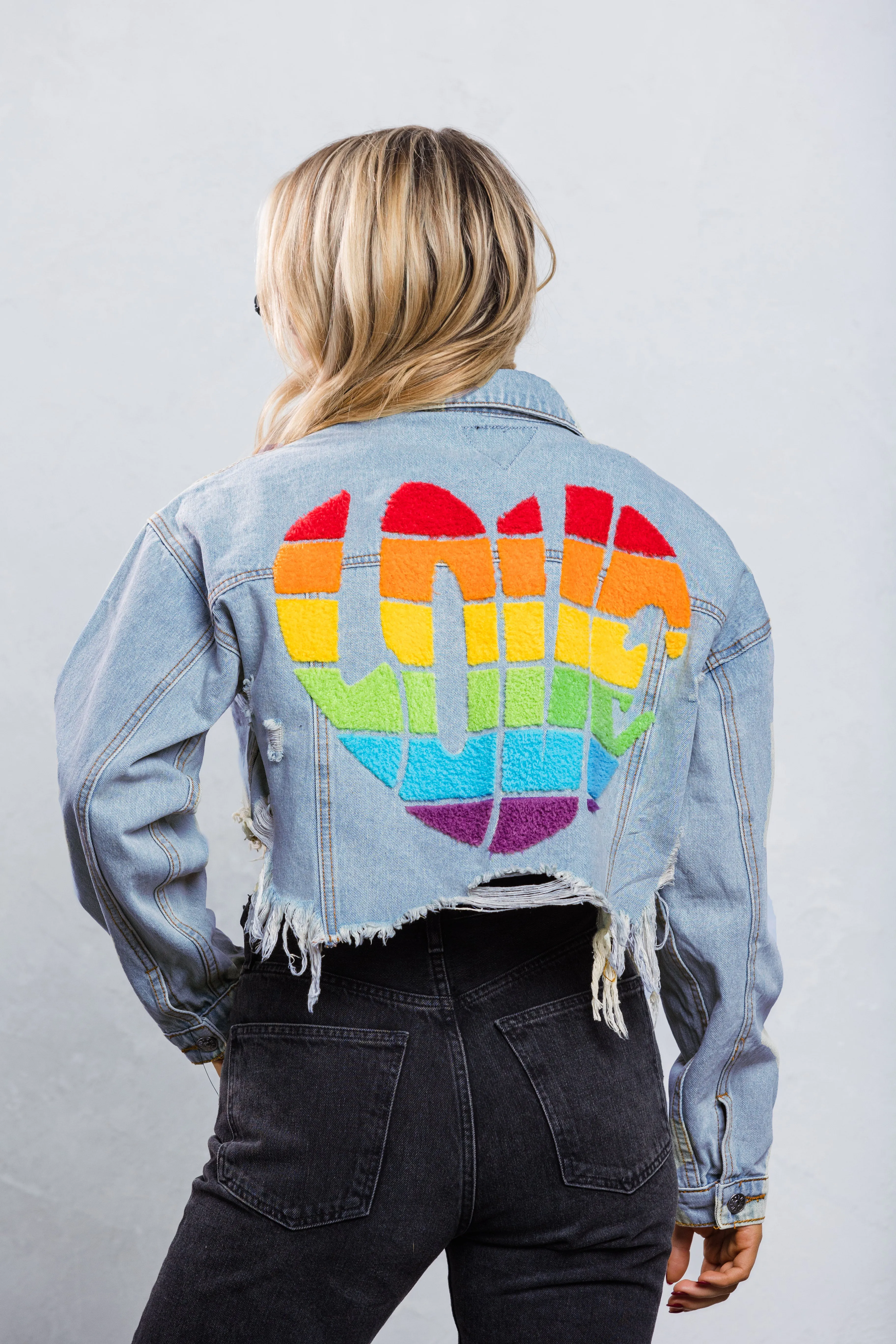 LOVE IS LOVE Crop Denim Jacket