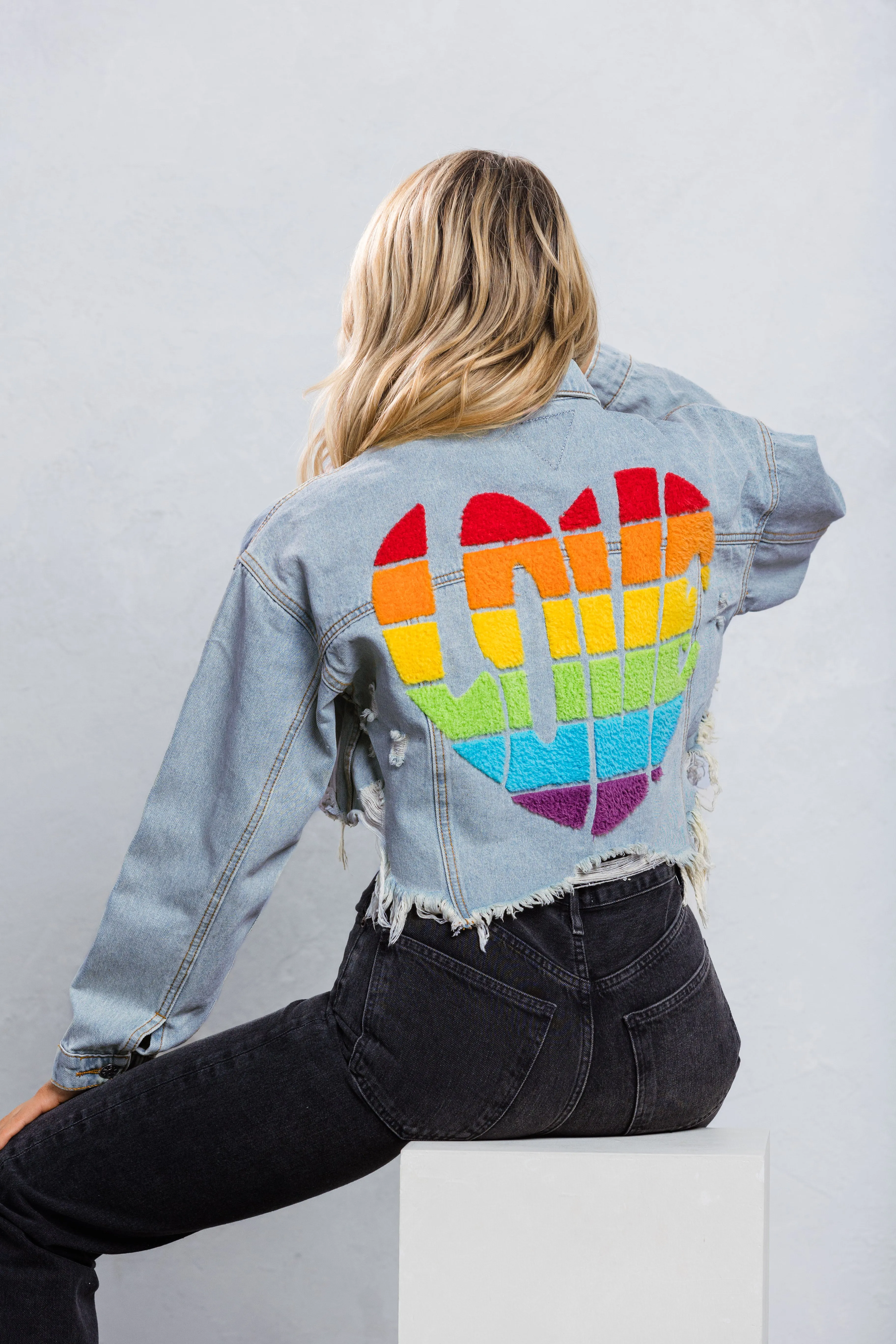 LOVE IS LOVE Crop Denim Jacket