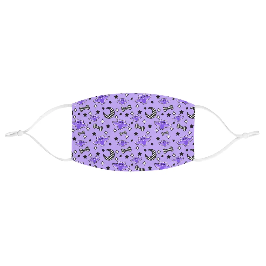 Magical kawaii spooky bats purple fabric face mask
