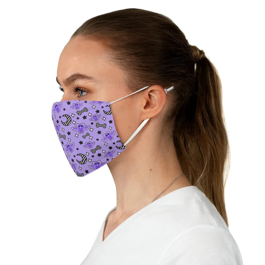 Magical kawaii spooky bats purple fabric face mask