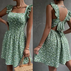 Marrlve grunge dti New Women's Spring and Summer Square Collar Lotus Leaf Shoulder Bow Swing
