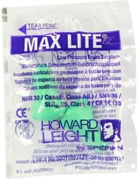 Max Lite, Low Pressure Foam Earplugs (2 pairs) with black travel carry bag. SNR34