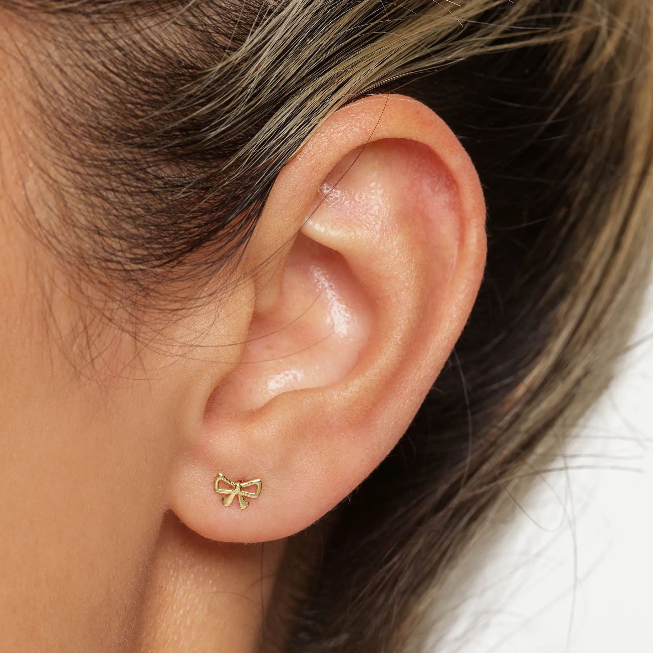 Medley x Dinnara Micro Bow Stud Earrings in 10k Gold