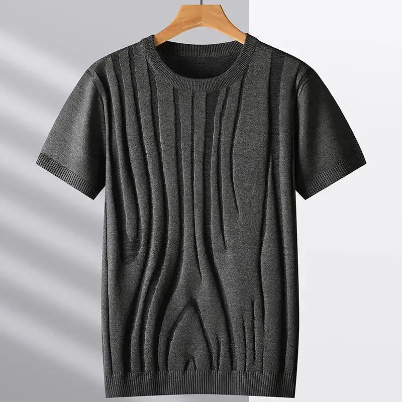 Men's Solid Color Knitted T-Shirt - Breathable Cashmere Top