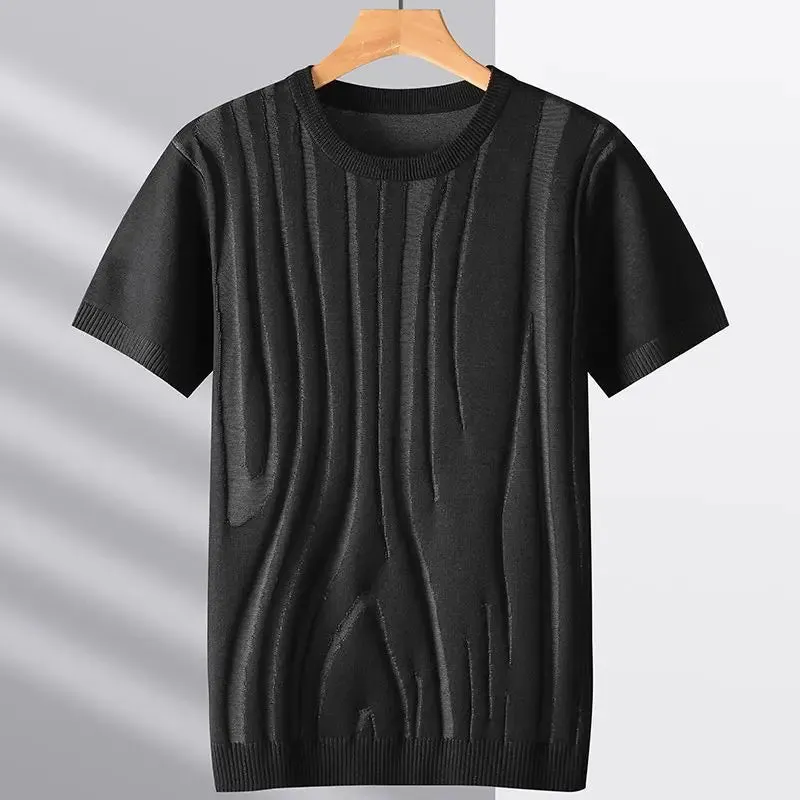 Men's Solid Color Knitted T-Shirt - Breathable Cashmere Top