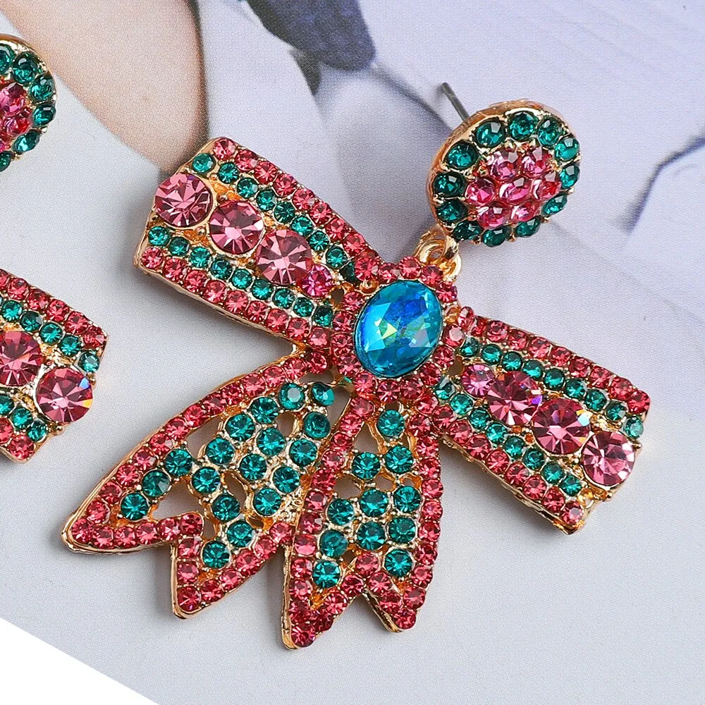 Metal Inlay Multicolor Rhinestone Dangle Earrings For Women