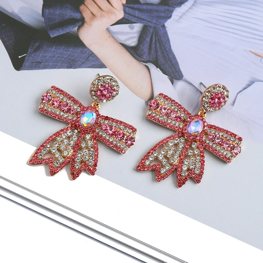 Metal Inlay Multicolor Rhinestone Dangle Earrings For Women