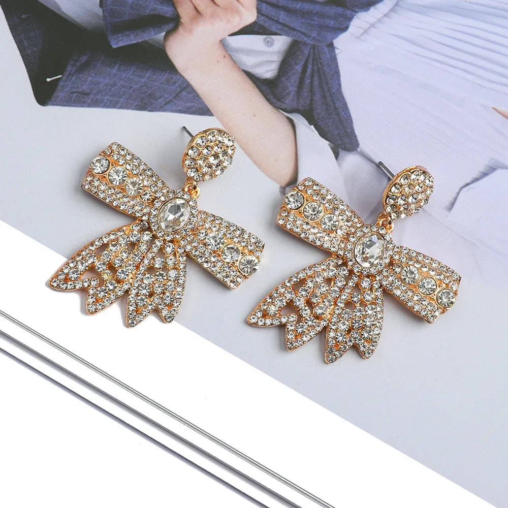 Metal Inlay Multicolor Rhinestone Dangle Earrings For Women