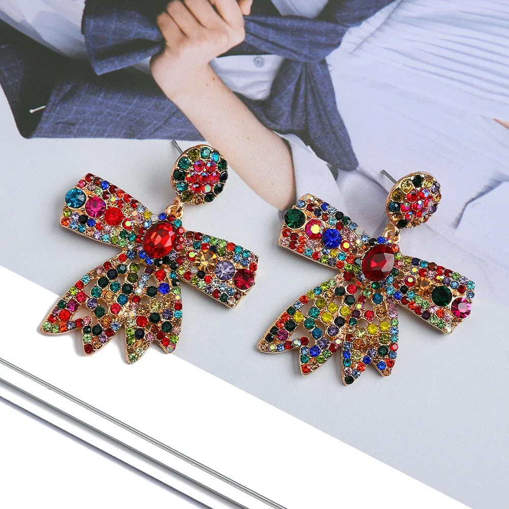 Metal Inlay Multicolor Rhinestone Dangle Earrings For Women