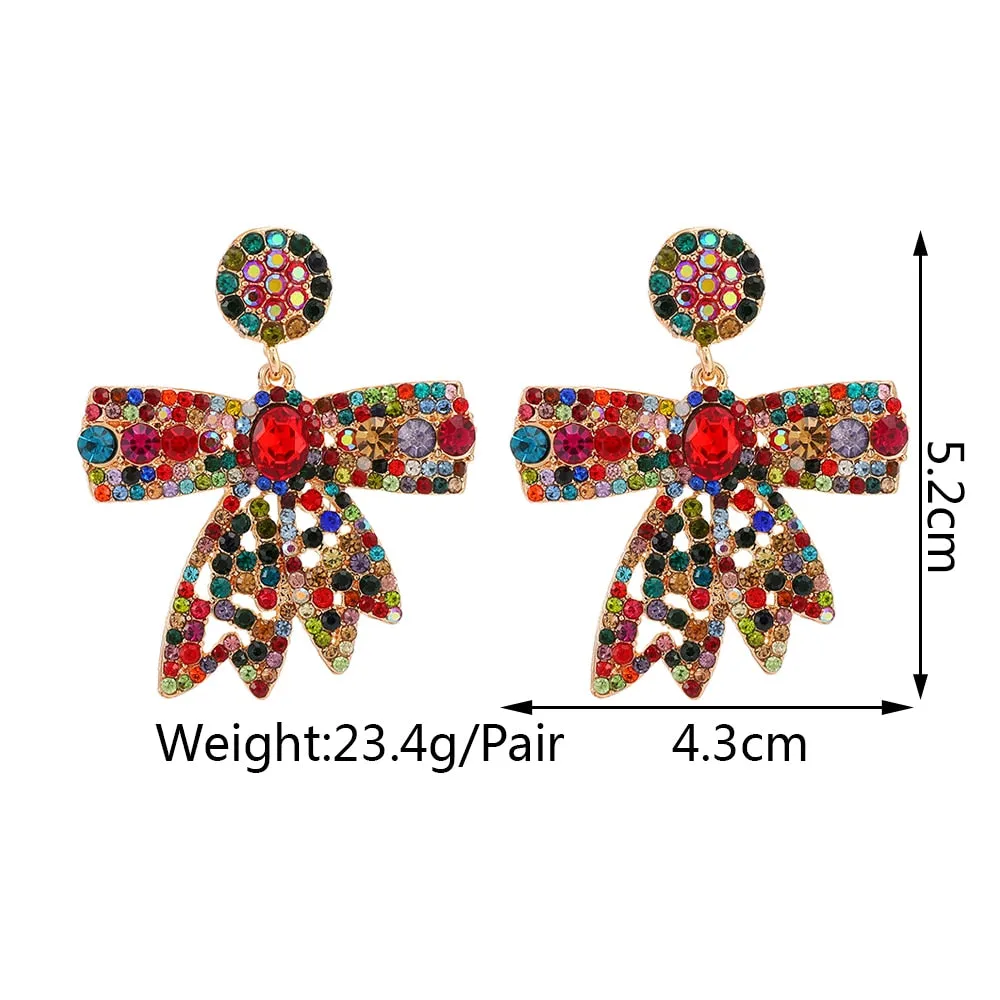 Metal Inlay Multicolor Rhinestone Dangle Earrings For Women