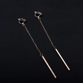 Metal Pole Earrings No Hole Ear Clips Minimalism Geometric Strip Tassels Clip On Earrings