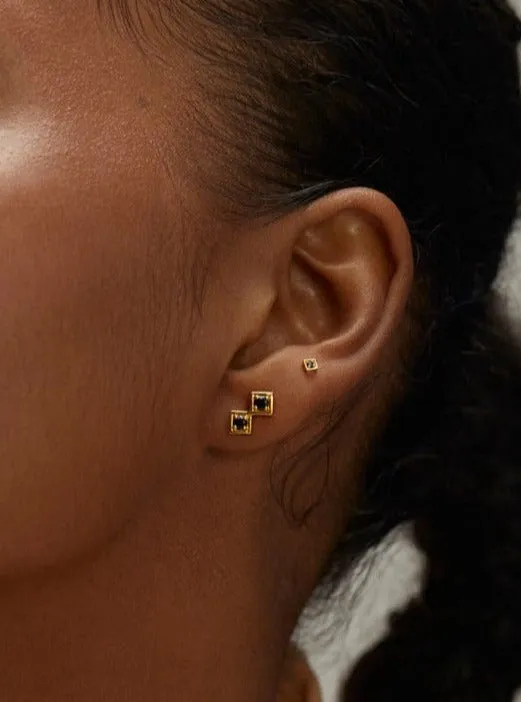 Mini Kappu Square Studs in Silver Tone